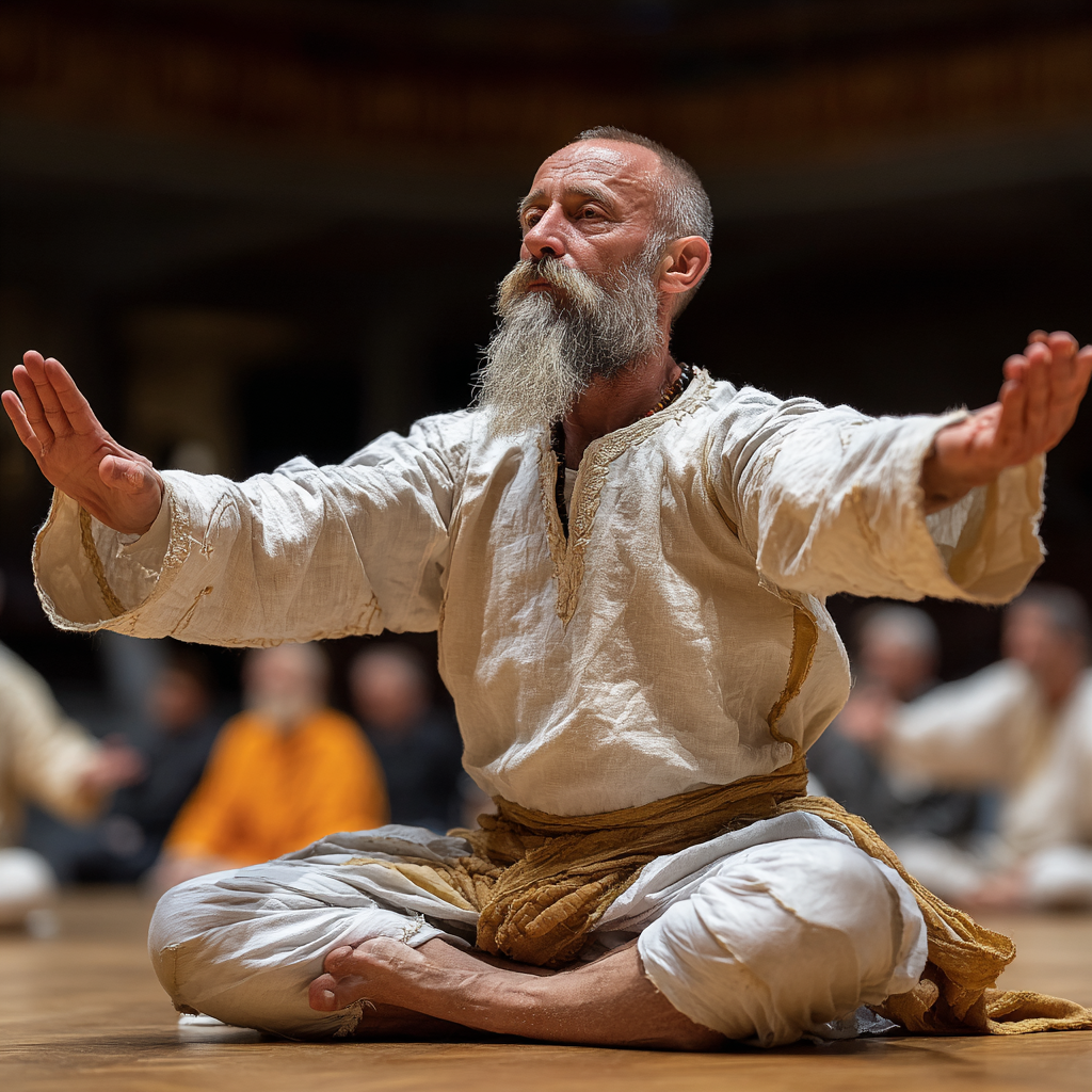 Idősebb magyar férfi békésen meditál természetes környezetben